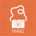 Camera photographic with set travel icons Royalty Free Stock Photo