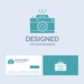 Camera, photography, capture, photo, aperture Business Logo Glyph Icon Symbol for your business. Turquoise Business Cards with Royalty Free Stock Photo