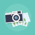 Camera with photos vector flat illustration