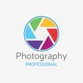 Camera professional logo. Color shutter vector design. Concept for photo studio Royalty Free Stock Photo