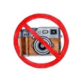 Camera in prohibitive red circle watercolor Royalty Free Stock Photo