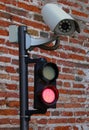 camera with red traffic light for automatic access control in restricted area Royalty Free Stock Photo