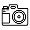 Camera s front view line icon. Photo camera vector illustration isolated on white. Digital camera outline style design