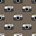 Camera seamless doodle pattern, vector illustration