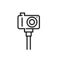 Camera on a selfie stick. Blogging, streaming or videoing your vacation. Pixel perfect, editable stroke Royalty Free Stock Photo