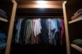 camera shot of a closet with three hanging shirts Royalty Free Stock Photo