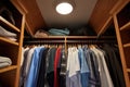 camera shot of a closet with three hanging shirts Royalty Free Stock Photo