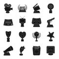 Camera, shout, Globe, objects for rewarding films.Movie Awards set collection icons in black style vector symbol stock