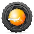 Camera shutter with airplane Royalty Free Stock Photo