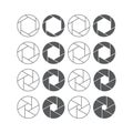 Camera shutter aperture icons set. Monochrome diagrams collection Royalty Free Stock Photo