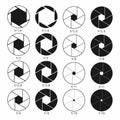 Camera shutter aperture icons set. Monochrome diagrams collection Royalty Free Stock Photo