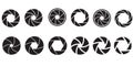 Camera shutter icons set. Set photo camera lens diaphragm. Royalty Free Stock Photo