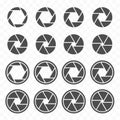 Camera shutter icons set, aperture value icons