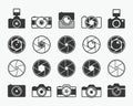 Camera shutter, lenses and photo camera icons Royalty Free Stock Photo