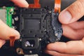Camera shutter part. Electronic shutter device component of electronic photo camera.