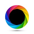 Camera shutter photography icon aperture. Focus vector colorful lens zoom digital design Royalty Free Stock Photo