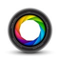 Camera shutter photography icon aperture. Focus vector colorful lens zoom digital design Royalty Free Stock Photo