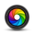 Camera shutter photography icon aperture. Focus vector colorful lens zoom digital design Royalty Free Stock Photo