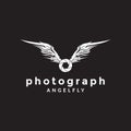 Camera shutter with wings logo design vector graphic symbol icon sign illustration creative idea Royalty Free Stock Photo