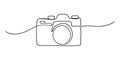 Camera single linear drawing. One line photography tool, minimal logo icon. Vector art illustration