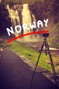 Camera and Skjervsfossen Waterfall, Norway