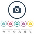 Camera solid flat color icons in round outlines