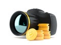 Camera with stack of coins