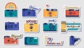 Camera stickers. Retro movie and photography camera badge, vintage film strip and photo accessory. Vector camera doodle set Royalty Free Stock Photo