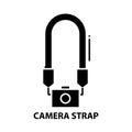 camera strap icon, black vector sign with editable strokes, concept illustration