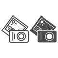 Camera and summer photo line and solid icon, Sea cruise concept, Photo shooting sign on white background, camera with Royalty Free Stock Photo