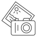 Camera and summer photo thin line icon, Sea cruise concept, Photo shooting sign on white background, camera with memory Royalty Free Stock Photo