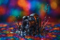 Camera splashed with vibrant colors in a creative and artistic setting Royalty Free Stock Photo