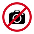 Camera symbol in red prohibitory sign isolated on a white background Royalty Free Stock Photo