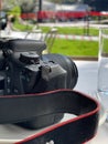 Camera on a table in a restaraunt