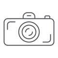 Camera thin line icon, lens and photo, shutter sign, vector graphics, a linear pattern on a white background.