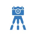 Camera tripod icon, blue color