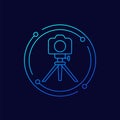 Camera on tripod icon, linear design