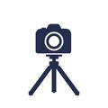 Camera on tripod icon on white