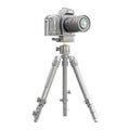 Camera on a tripod with a lens pointing towards the viewer Royalty Free Stock Photo