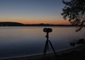 Camera and Tripod ready for comet photo after sunset Royalty Free Stock Photo