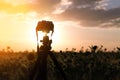 Camera tripod sunset Royalty Free Stock Photo