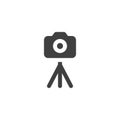 Camera on tripod vector icon