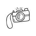 Camera vector icon in doodle style. Drawing sketch illustration hand drawn line. Royalty Free Stock Photo