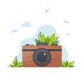 camera vector illustration, Retro hipster photo camera, Vector retro hipster photo camera isolated on white background. Royalty Free Stock Photo