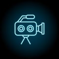 Camera, video blue neon icon. Simple thin line, outline vector of cinema icons for ui and ux, website or mobile application Royalty Free Stock Photo