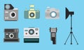 Camera vintage flat icon set film roll photography collection