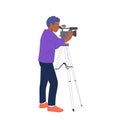 Cameraman cartoon character filming movie standing with camera on tripod vector illustration Royalty Free Stock Photo