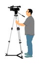 Cameraman journalist reporter with microphone made interview vector illustration.