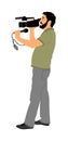 Cameraman journalist reporter with microphone made interview vector illustration.