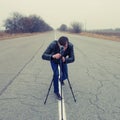 Cameraman making a film Royalty Free Stock Photo